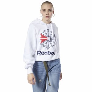 Reebok Classic Big Logo Fleece Kapuzenpullover Damen - Weiß - DE 583-TFH